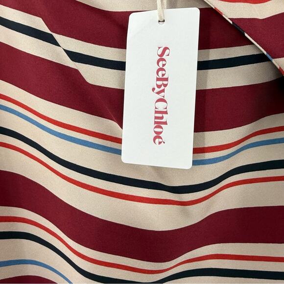 NEW See By Chloe Red Silk Striped Dress Sz 8 - Picture 4 of 10